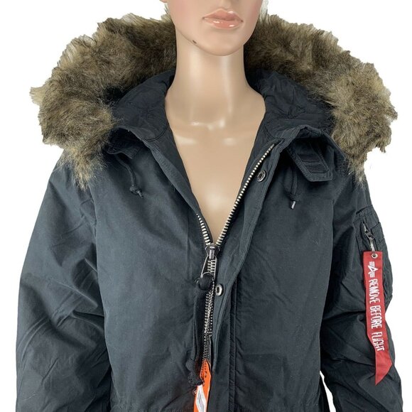 Alpha Industries Womens J-4 Fishtail Puffer Anorak Jacket Black Small Regular - Picture 4 of 9